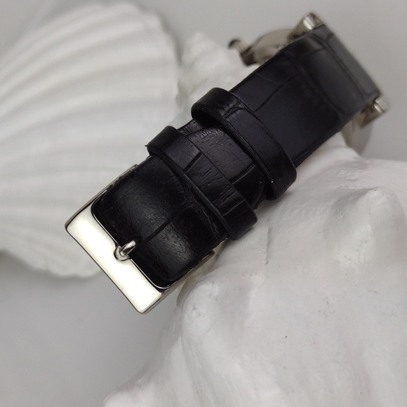 Stauer Rhinestone Black Leather Crock Embossed Band Stainless Steel Watch - Picture 4 of 12